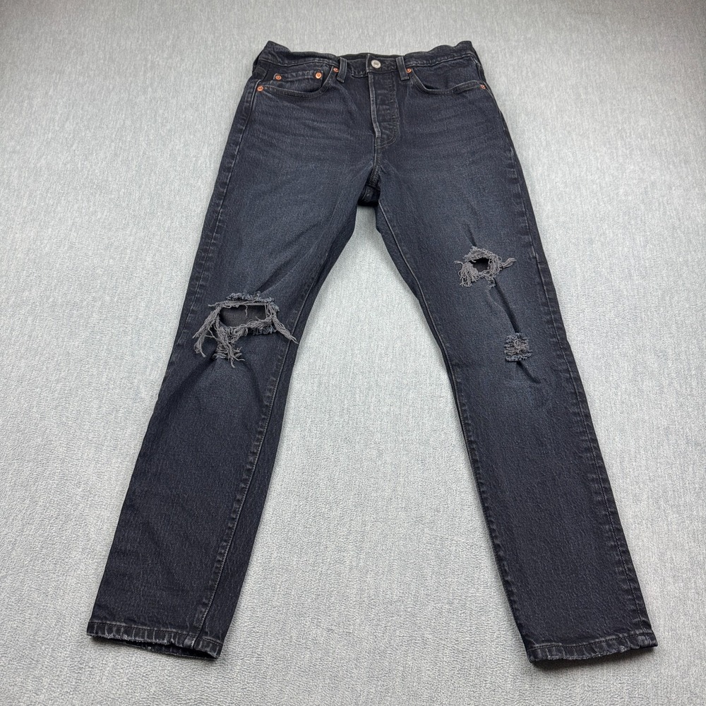 Levis 501 S Jeans Women 27X28 Black Button Fly Denim Ripped Cotton Classic Pants